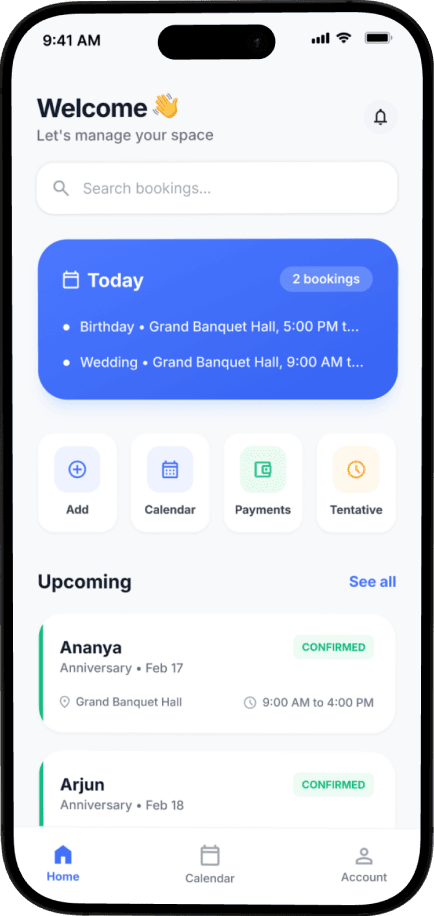 Venura banquet hall software — venue management dashboard on desktop